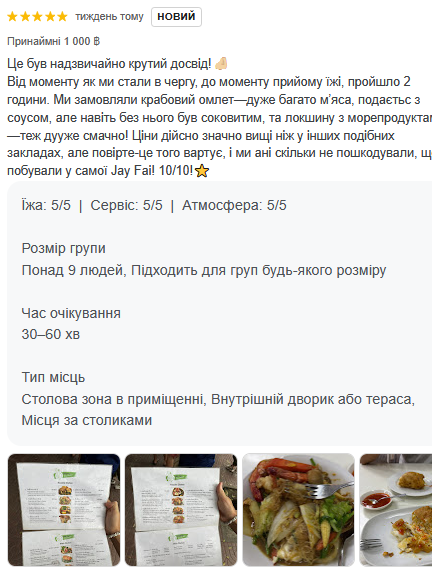 Відгуки візиту в ресторан Джей Фай